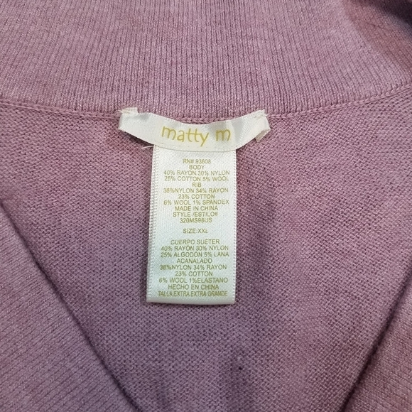 Matty M Rose Pink V Neck Sweater XXL - Picture 3 of 4